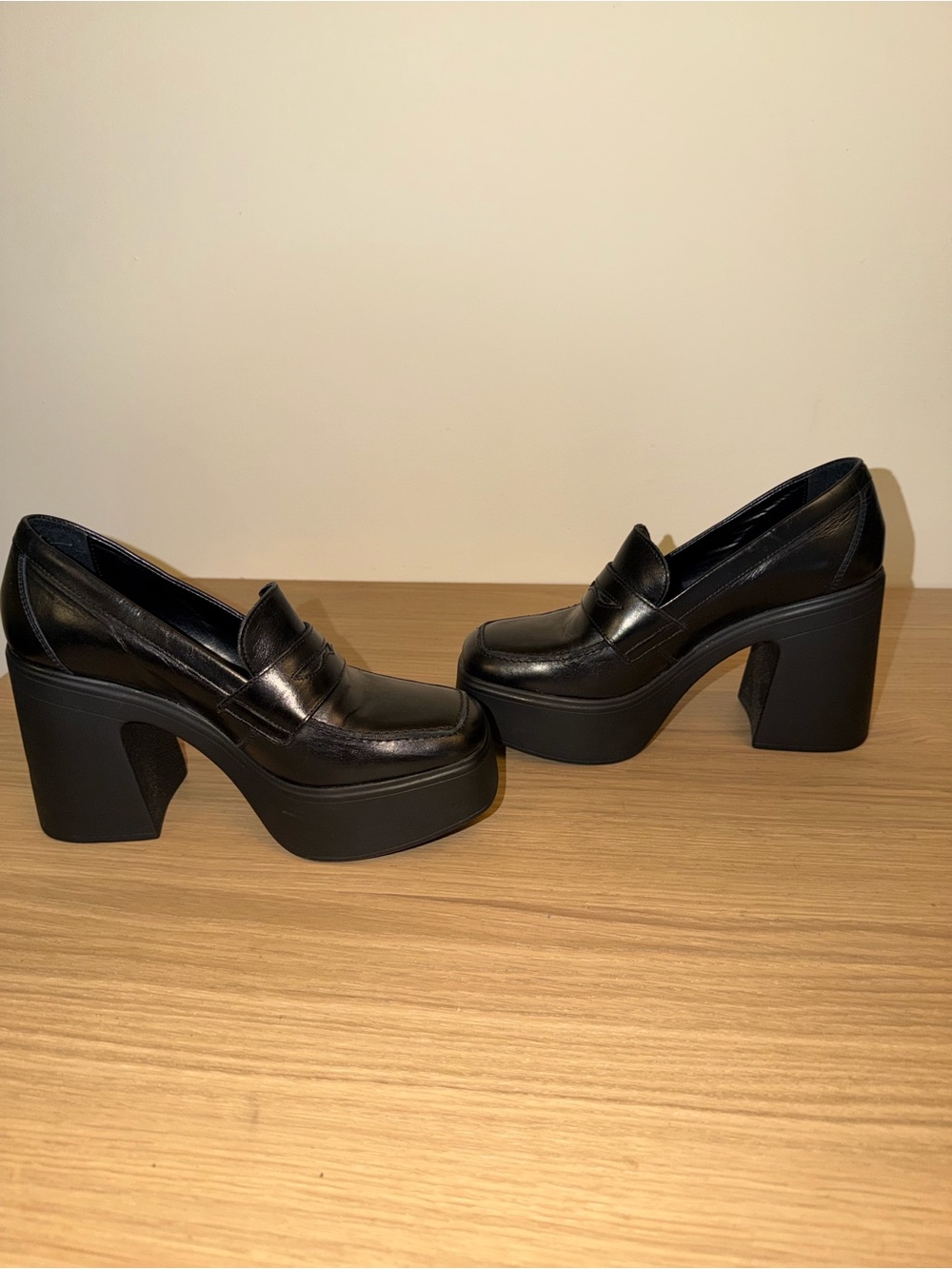 Free People Platform Block Heel Loafers - Black